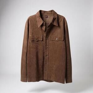 Men’s Danier Suede Button Up Shacket Lined Chest Pockets Structured L-Brown Med